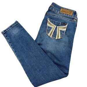 Seven7 Jeans Womens 8P Denim Mid-Rise Dark Wash Double 7‎ Pocket Embelishment